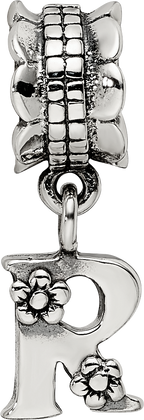 Sophia Jewelers Sterling Silver 925 Letter R Dangle Bead with Antiqued Finish