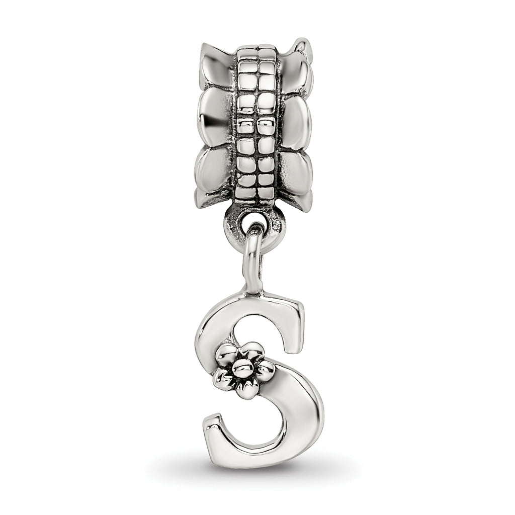 Sophia Jewelers Sterling Silver 925 Letter S Dangle Bead with Antiqued Finish