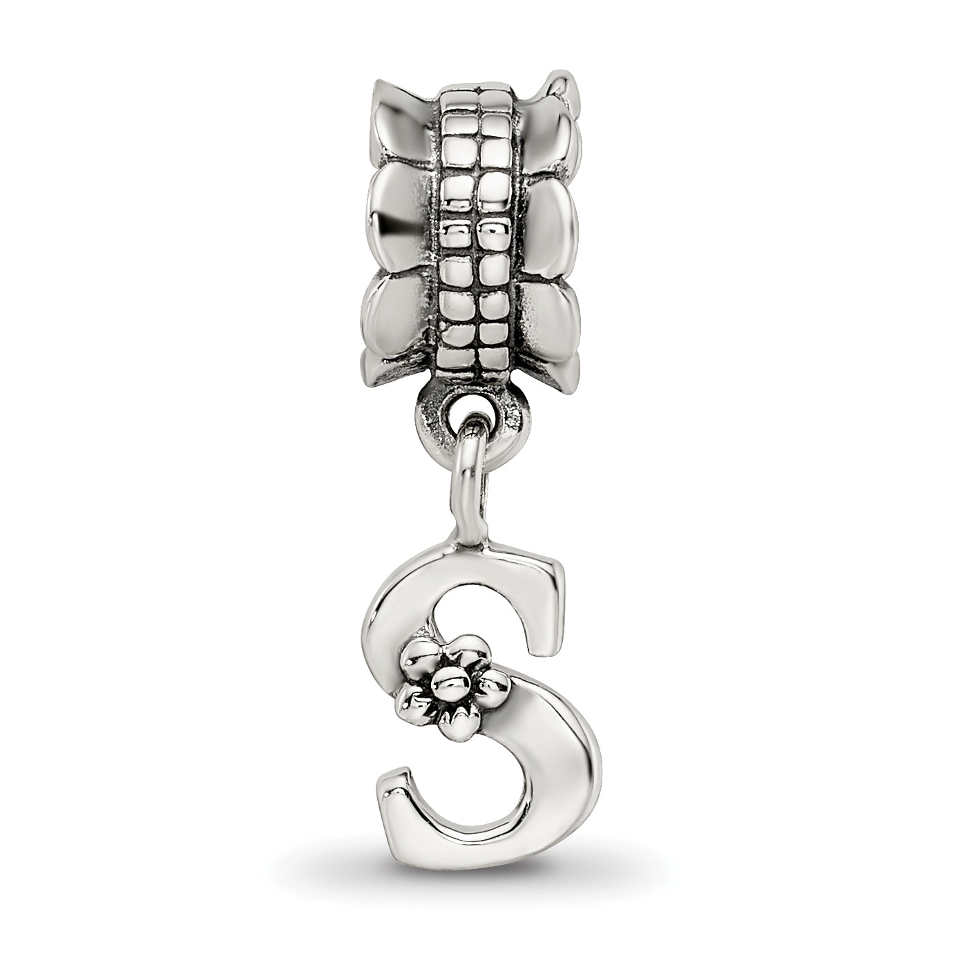 Sophia Jewelers Sterling Silver 925 Letter S Dangle Bead with Antiqued Finish