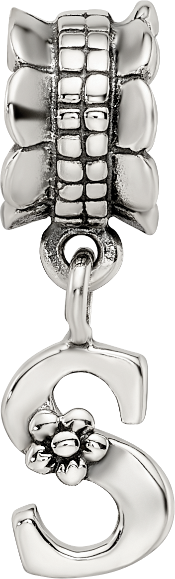 Sophia Jewelers Sterling Silver 925 Letter S Dangle Bead with Antiqued Finish