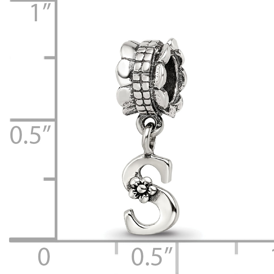 Sophia Jewelers Sterling Silver 925 Letter S Dangle Bead with Antiqued Finish