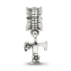Sterling Silver 925 Antiqued Letter T Dangle Bead Lightweight Solid Charm