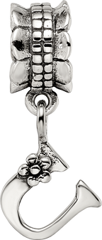 Sterling Silver 925 U Dangle Bead with Antiqued Finish Alphabet Charm