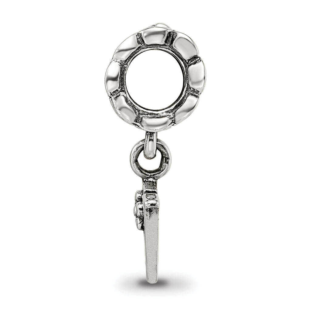 Sterling Silver 925 Letter V Dangle Bead with Antiqued Finish
