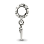 Sterling Silver 925 Letter V Dangle Bead with Antiqued Finish