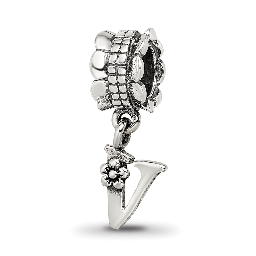 Sterling Silver Reflections Letter V Dangle Bead