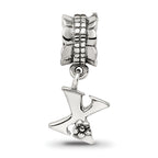 Sterling Silver 925 Letter X Dangle Bead with Antiqued Finish Solid Cast Design
