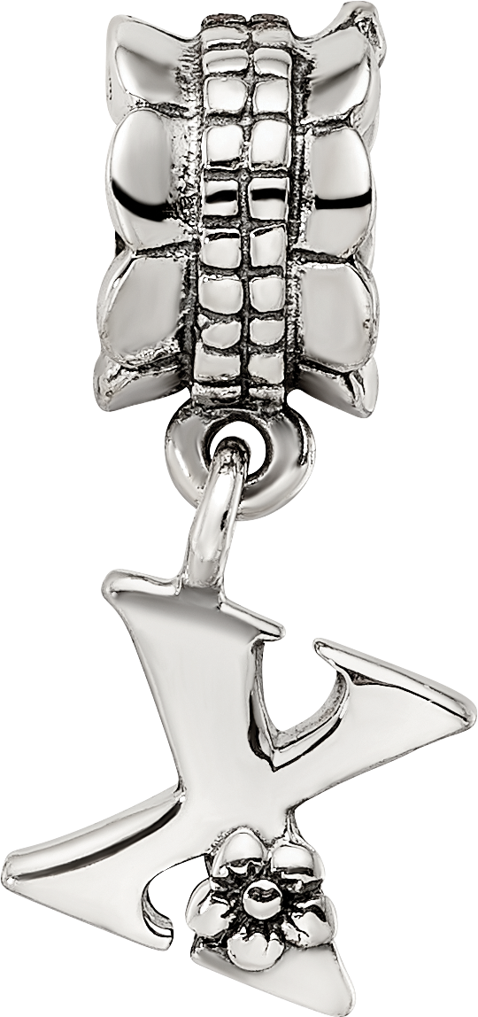 Sterling Silver 925 Letter X Dangle Bead with Antiqued Finish Solid Cast Design