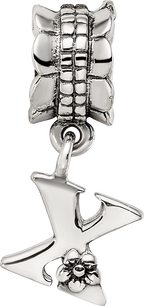 Sterling Silver 925 Letter X Dangle Bead with Antiqued Finish Solid Cast Design