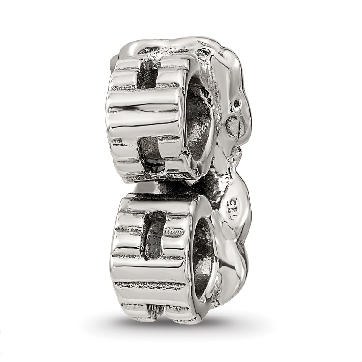 Sterling Silver 925 CZ Connector Bead with Antiqued Finish, Solid Design