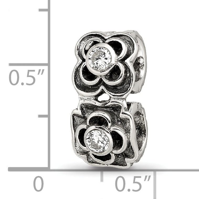 Sterling Silver 925 CZ Connector Bead with Antiqued Finish, Solid Design