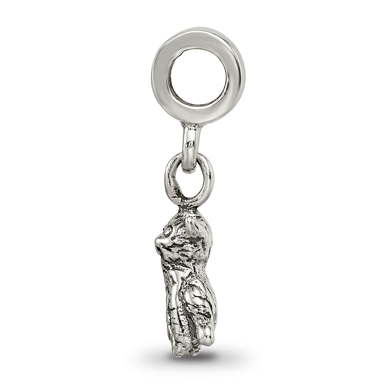 Sterling Silver 925 Cat Dangle Bead for Kids with Antiqued Finish Secondary image