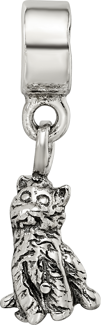 Sterling Silver 925 Cat Dangle Bead for Kids with Antiqued Finish