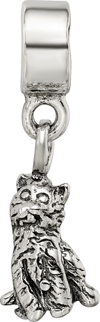 Sterling Silver 925 Cat Dangle Bead for Kids with Antiqued Finish