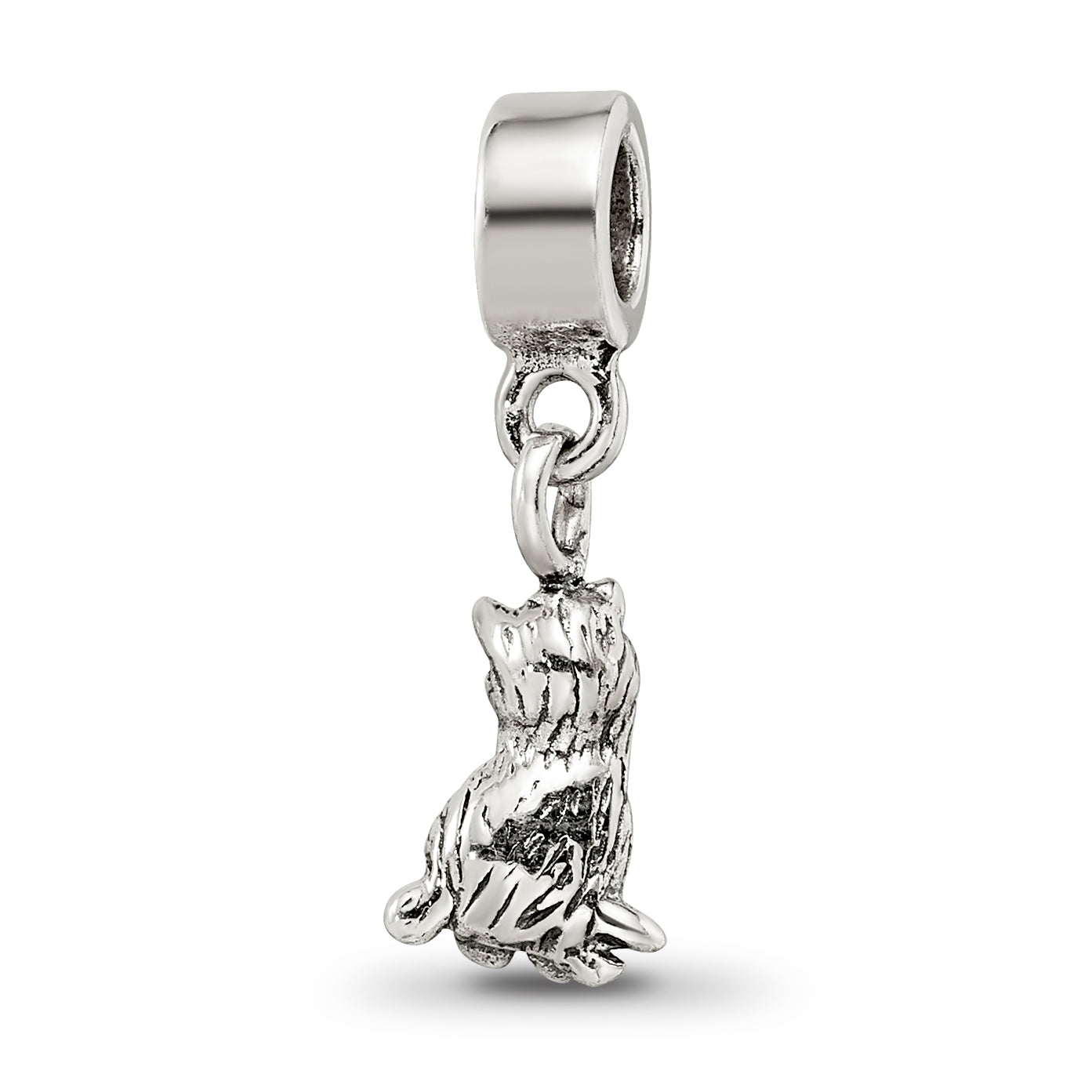 Sterling Silver 925 Cat Dangle Bead for Kids with Antiqued Finish