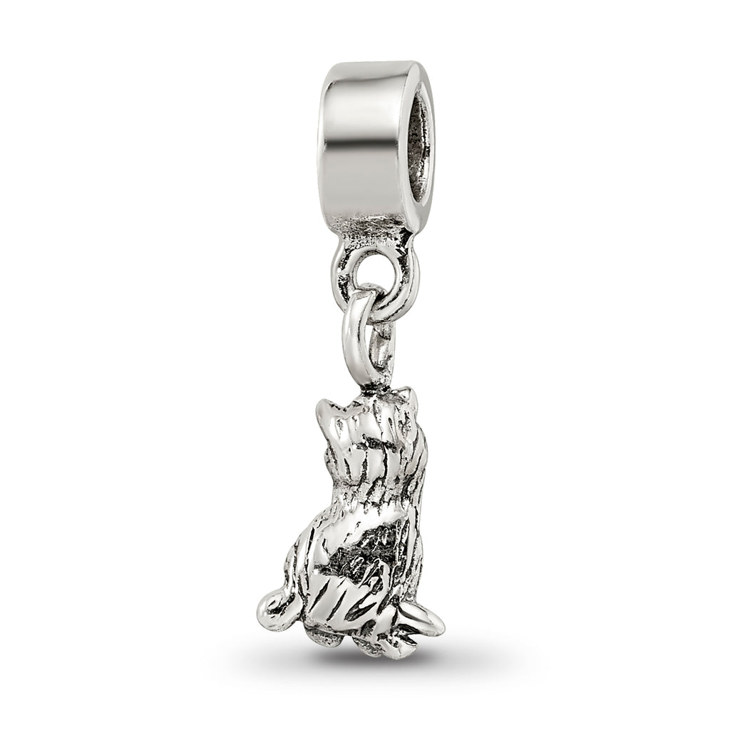 Sterling Silver 925 Cat Dangle Bead for Kids with Antiqued Finish