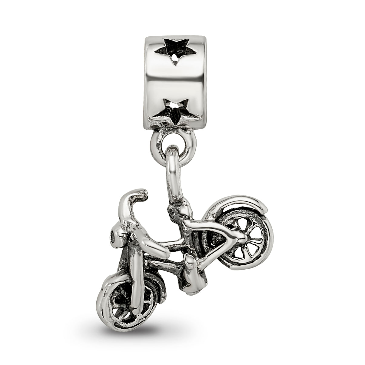 Sterling Silver 925 Bicycle Dangle Bead for Kids, Antiqued Finish