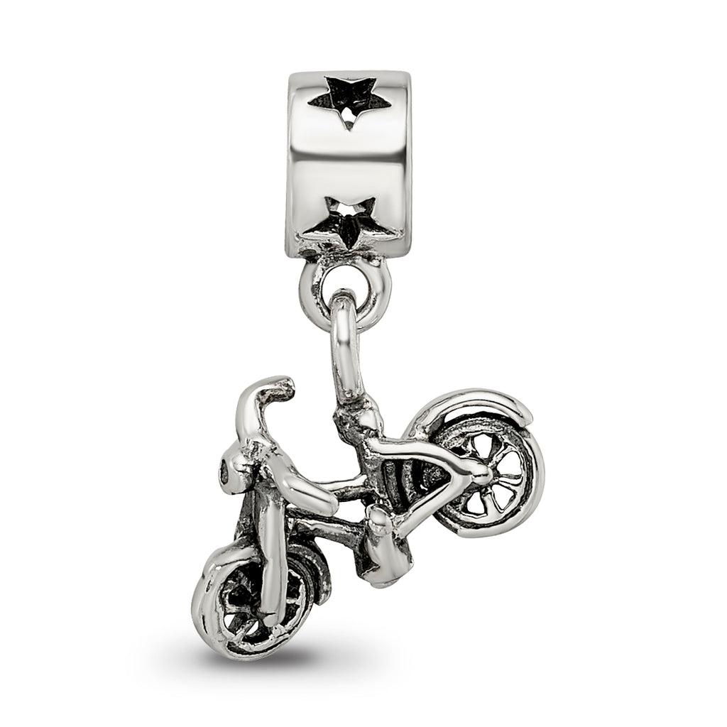 Sterling Silver 925 Bicycle Dangle Bead for Kids, Antiqued Finish