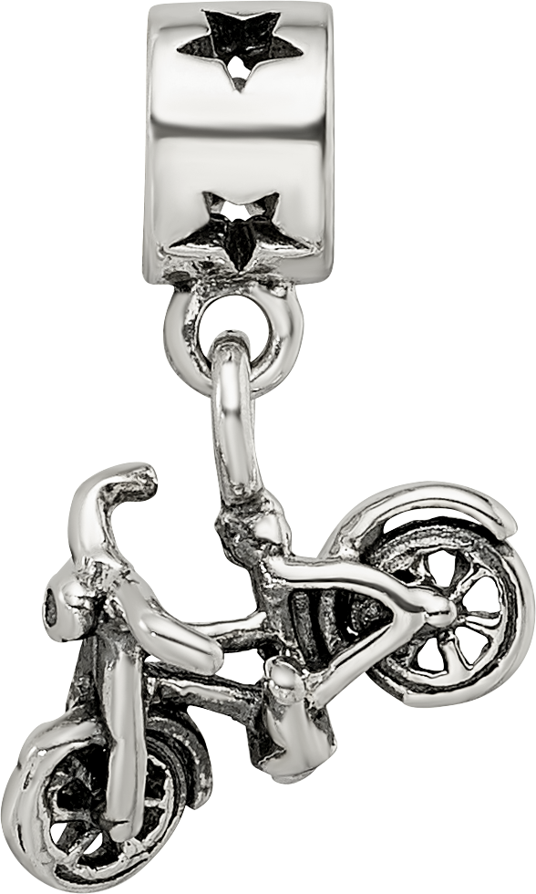 Sterling Silver 925 Bicycle Dangle Bead for Kids, Antiqued Finish