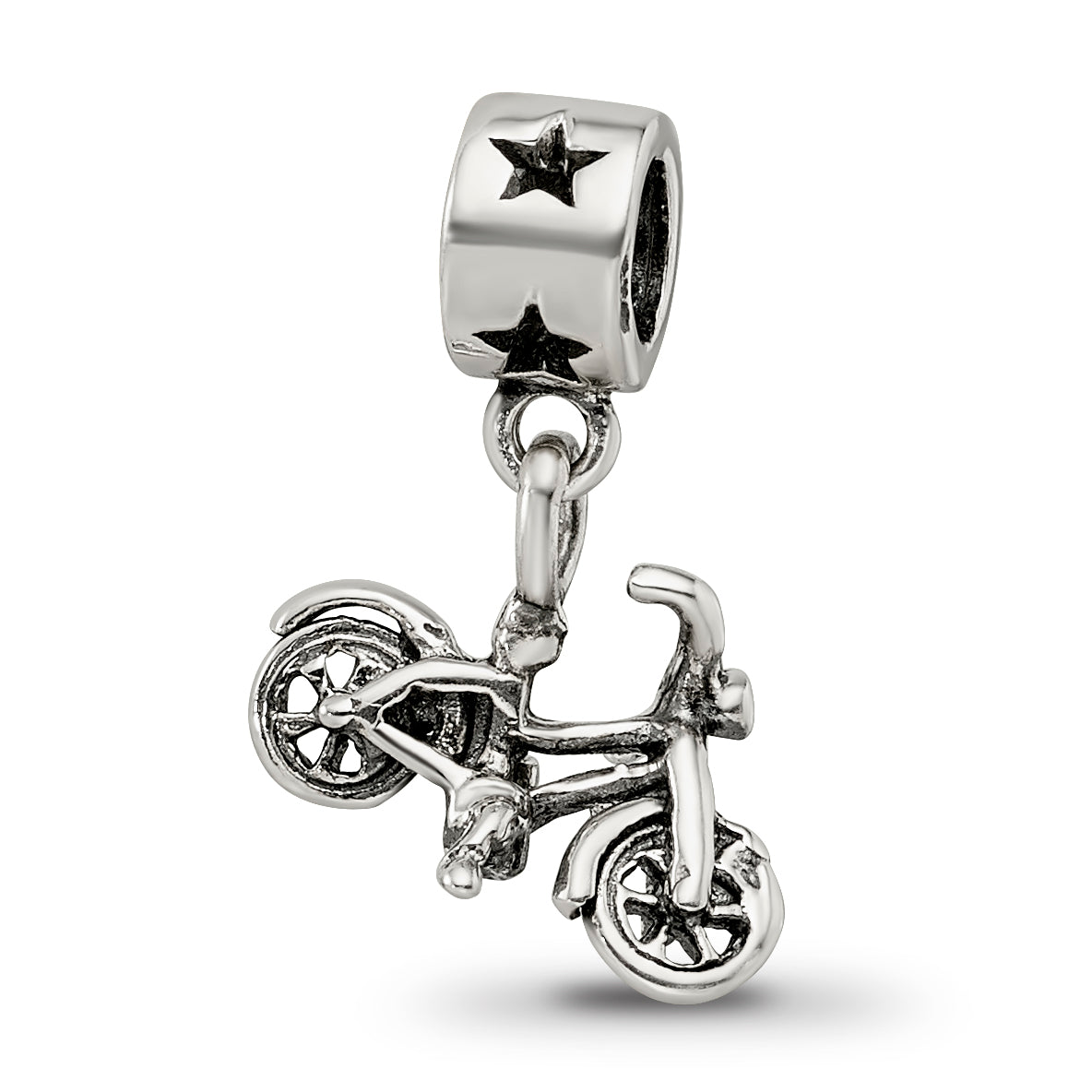 Sterling Silver 925 Bicycle Dangle Bead for Kids, Antiqued Finish