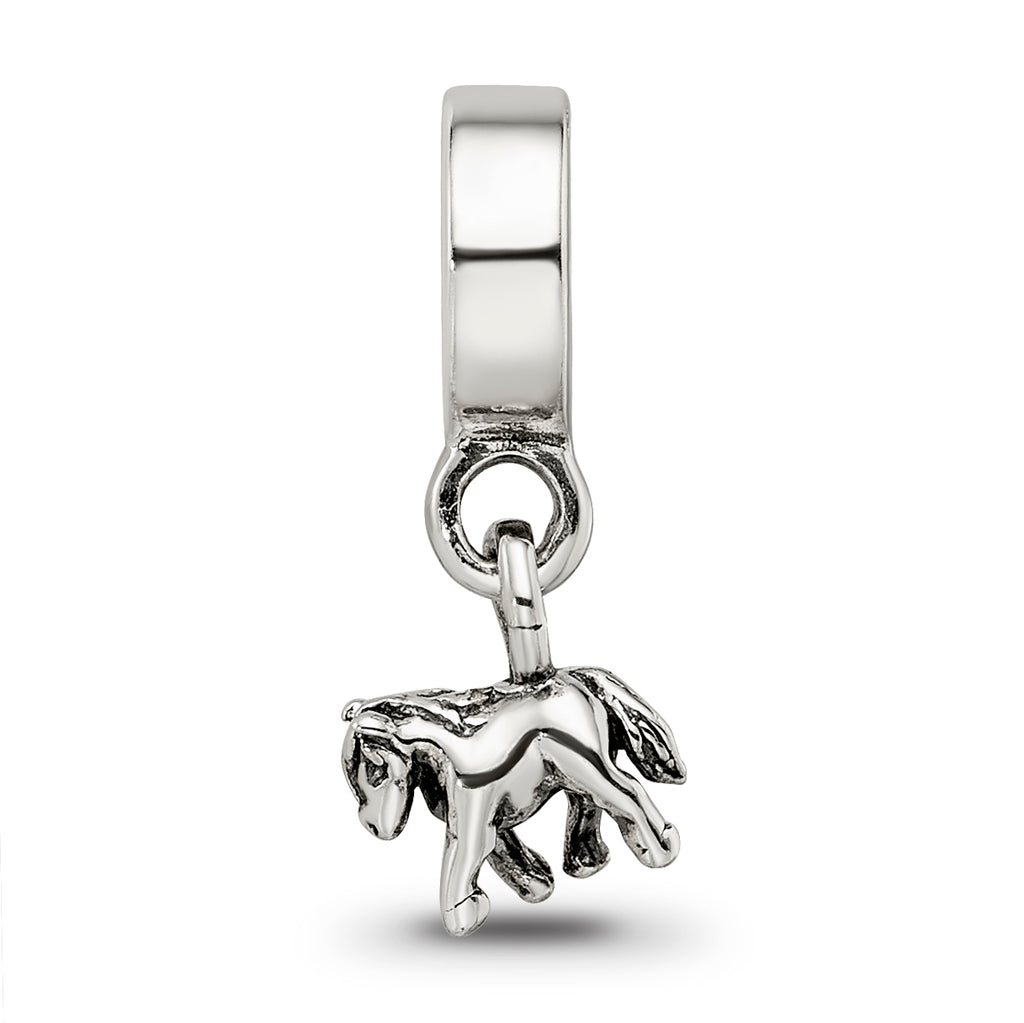 Sterling Silver Kids Pony Dangle Bead with Antiqued Finish by Sophia Jewelers