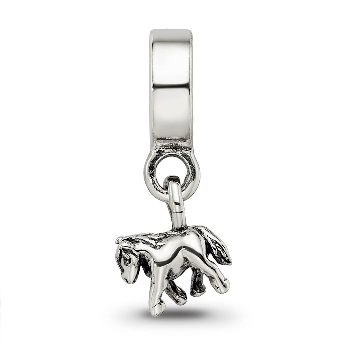 Sterling Silver Kids Pony Dangle Bead with Antiqued Finish by Sophia Jewelers
