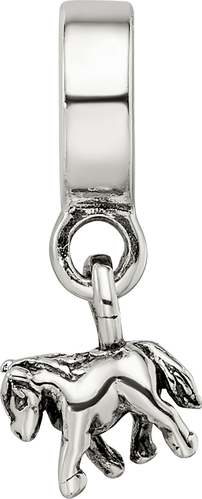 Sterling Silver Kids Pony Dangle Bead with Antiqued Finish by Sophia Jewelers