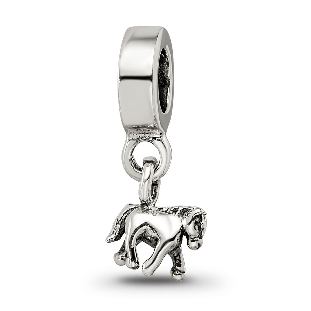 Sterling Silver Kids Pony Dangle Bead with Antiqued Finish by Sophia Jewelers