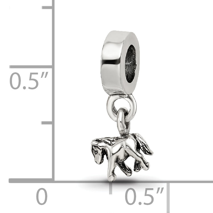 Sterling Silver Kids Pony Dangle Bead with Antiqued Finish by Sophia Jewelers