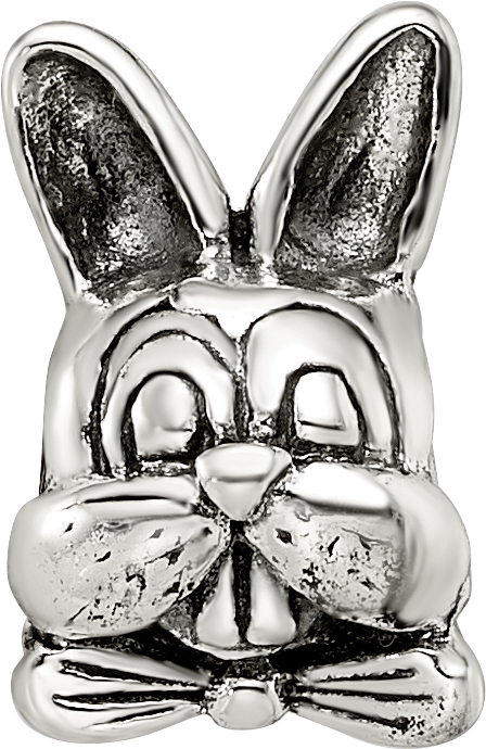 Sterling Silver 925 Antiqued Easter Bunny Bead with Solid Cast Design