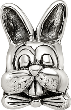 Sterling Silver 925 Antiqued Easter Bunny Bead with Solid Cast Design