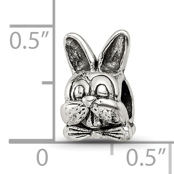 Sterling Silver 925 Antiqued Easter Bunny Bead with Solid Cast Design