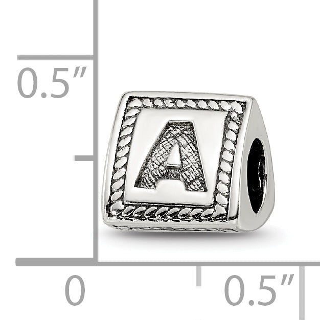 Sterling Silver 925 Antiqued Letter A Bead with Triangle Block Design