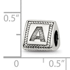Sterling Silver 925 Antiqued Letter A Bead with Triangle Block Design