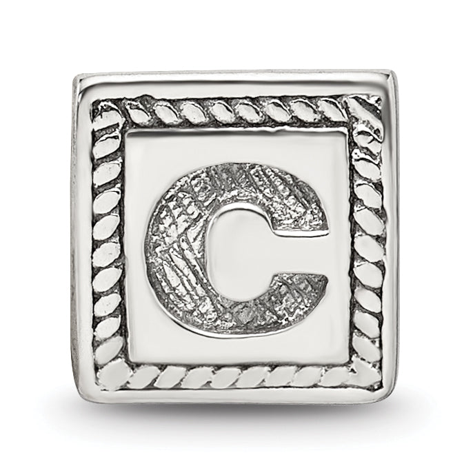 925 Sterling Silver Antiqued Letter C Triangle Bead Solid & Elegant Design