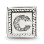 925 Sterling Silver Antiqued Letter C Triangle Bead Solid & Elegant Design