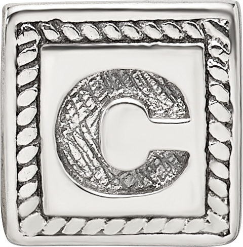 925 Sterling Silver Antiqued Letter C Triangle Bead Solid & Elegant Design