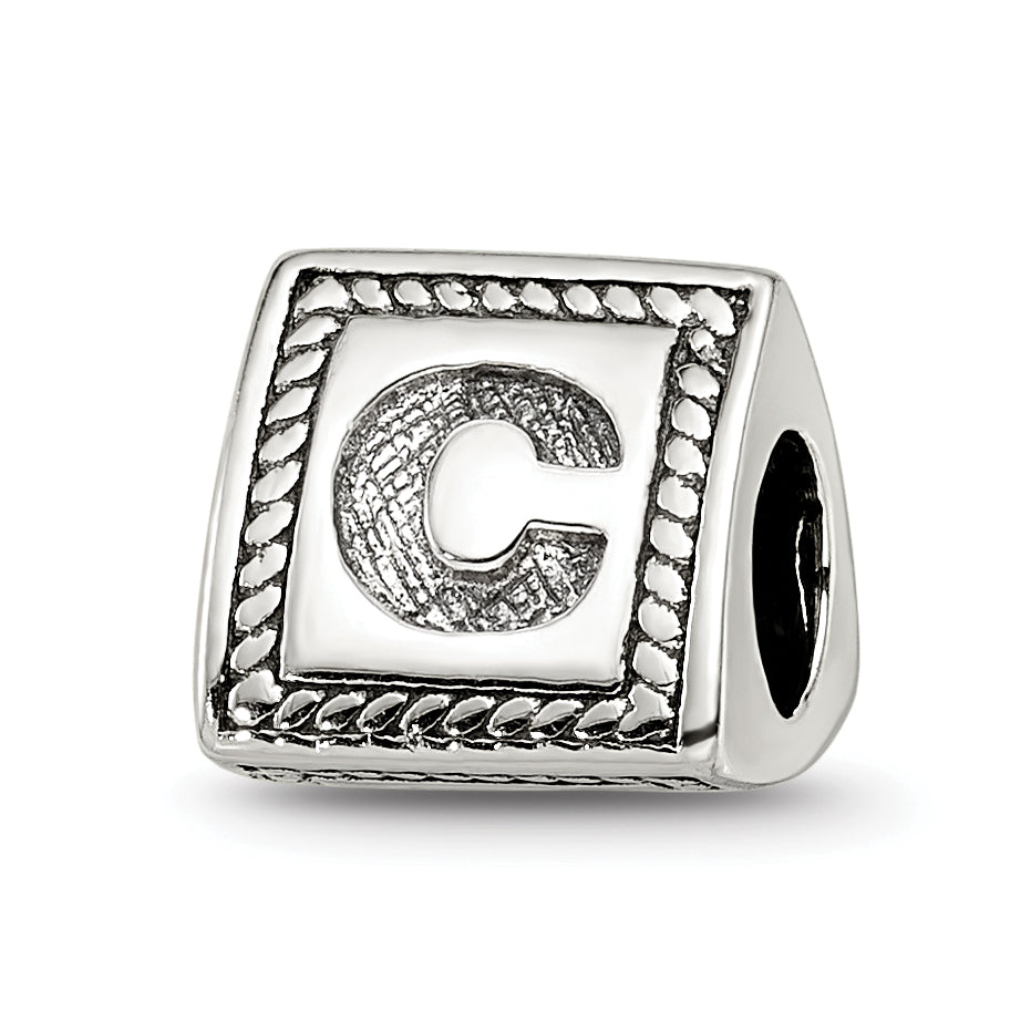 Sterling Silver Reflections Letter C Triangle Block Bead