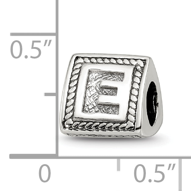 Sterling Silver 925 Antiqued Letter E Bead with Solid Casted Design