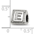 Sterling Silver 925 Antiqued Letter E Bead with Solid Casted Design