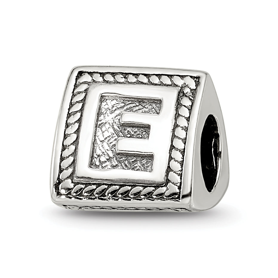Sterling Silver Reflections Letter E Triangle Block Bead Main image