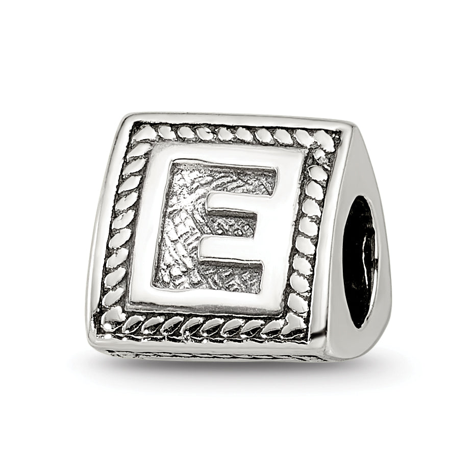 Sterling Silver Reflections Letter E Triangle Block Bead