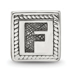 Sterling Silver 925 Block Bead with Antiqued Letter F Solid Design