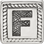 Sterling Silver 925 Block Bead with Antiqued Letter F Solid Design