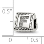 Sterling Silver 925 Block Bead with Antiqued Letter F Solid Design