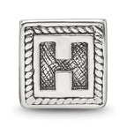 Sterling Silver 925 Letter H Block Bead with Antiqued Finish
