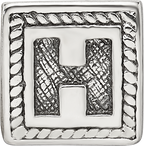 Sterling Silver 925 Letter H Block Bead with Antiqued Finish