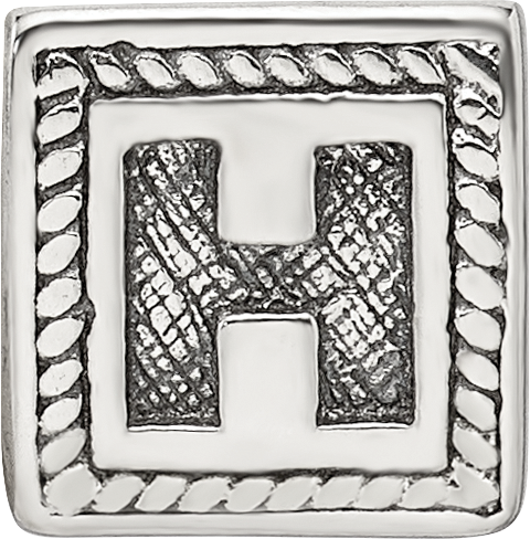 Sterling Silver 925 Letter H Block Bead with Antiqued Finish