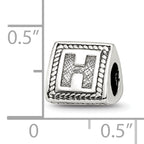 Sterling Silver 925 Letter H Block Bead with Antiqued Finish