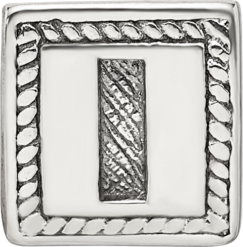 Sterling Silver Antiqued Letter I Block Bead, Solid 925 Casted Charm